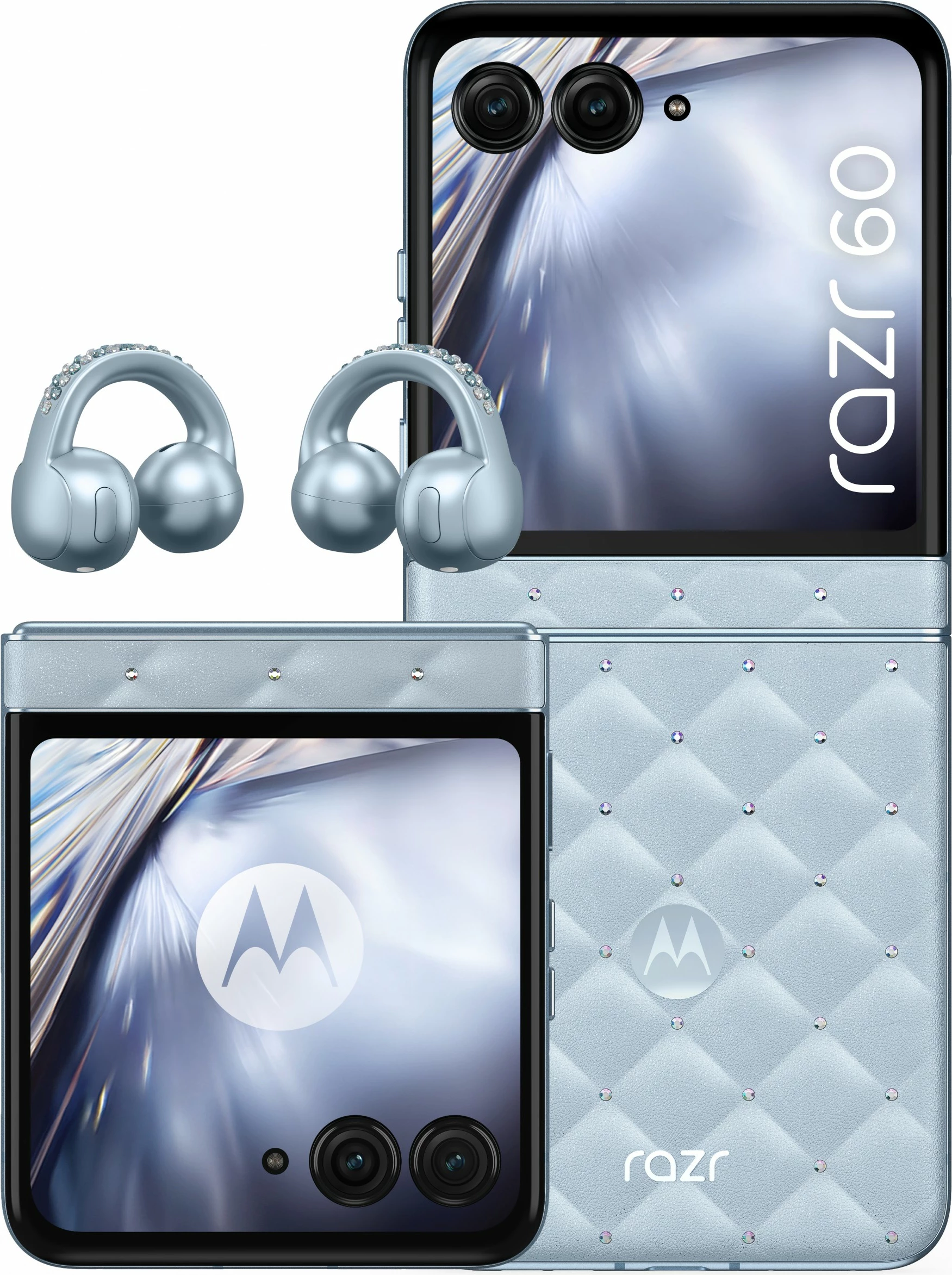 Celular Motorola razr60 + kufje Buds Loop, Swarovski Edition, blu