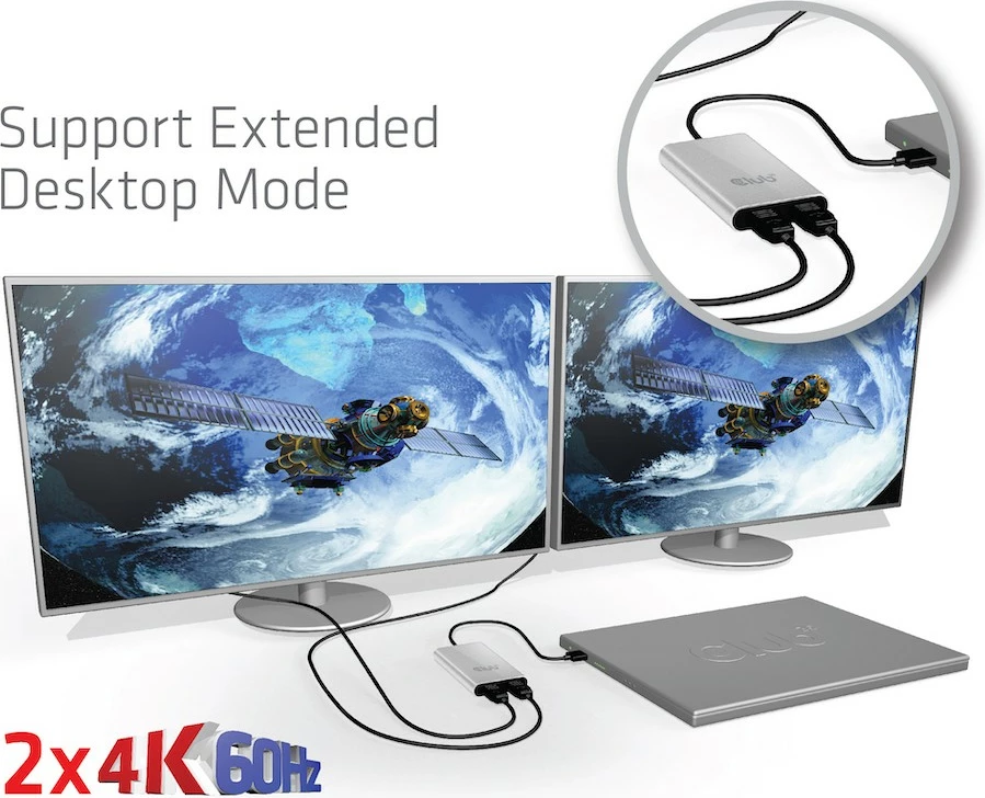 Adapter Thunderbolt 3 në 2x HDMI Club3D, 4K@60Hz, argjendtë