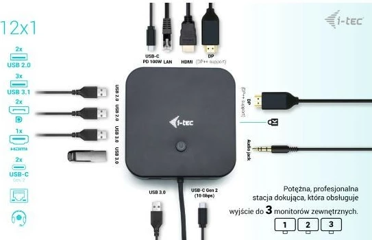 Kasë dokimi i-tec C31TRI4KDPDPRO100 me karikues universal 100W, e zezë