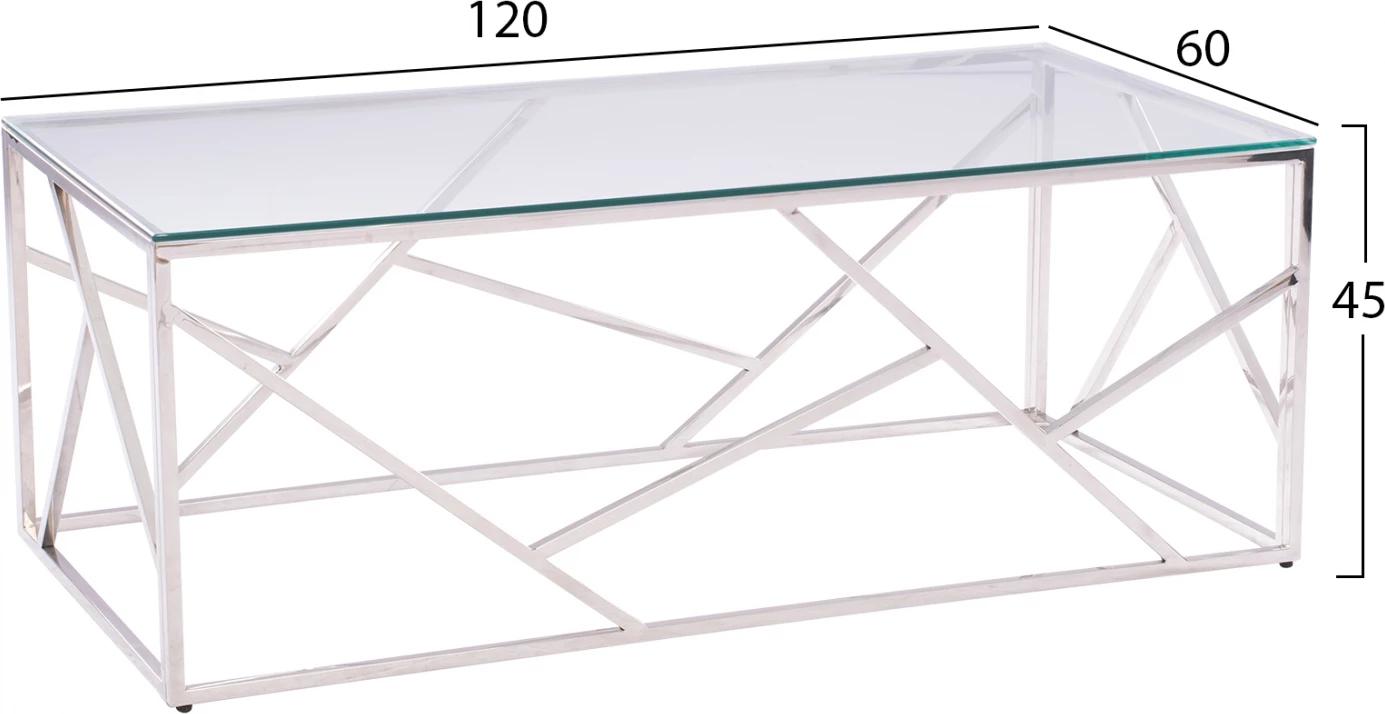 Tavolinë kafeje JANA me xham dhe bazë kromi 120x60x45H cm. FH8617.01