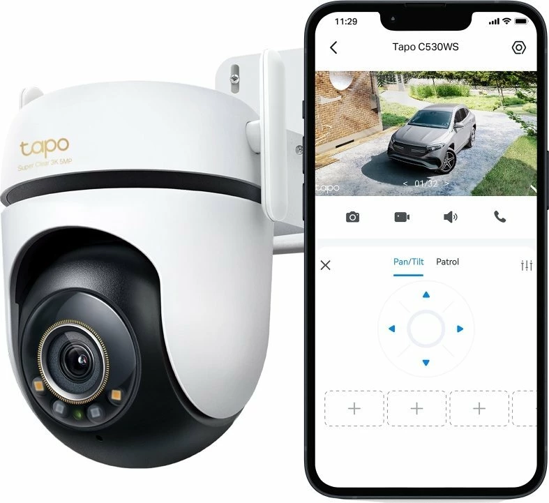 Kamerë sigurie IP TP-Link Tapo C530WS 5MP 3K, rrotulluese Outdoor, Wi‑Fi 6, IP66, e bardhë