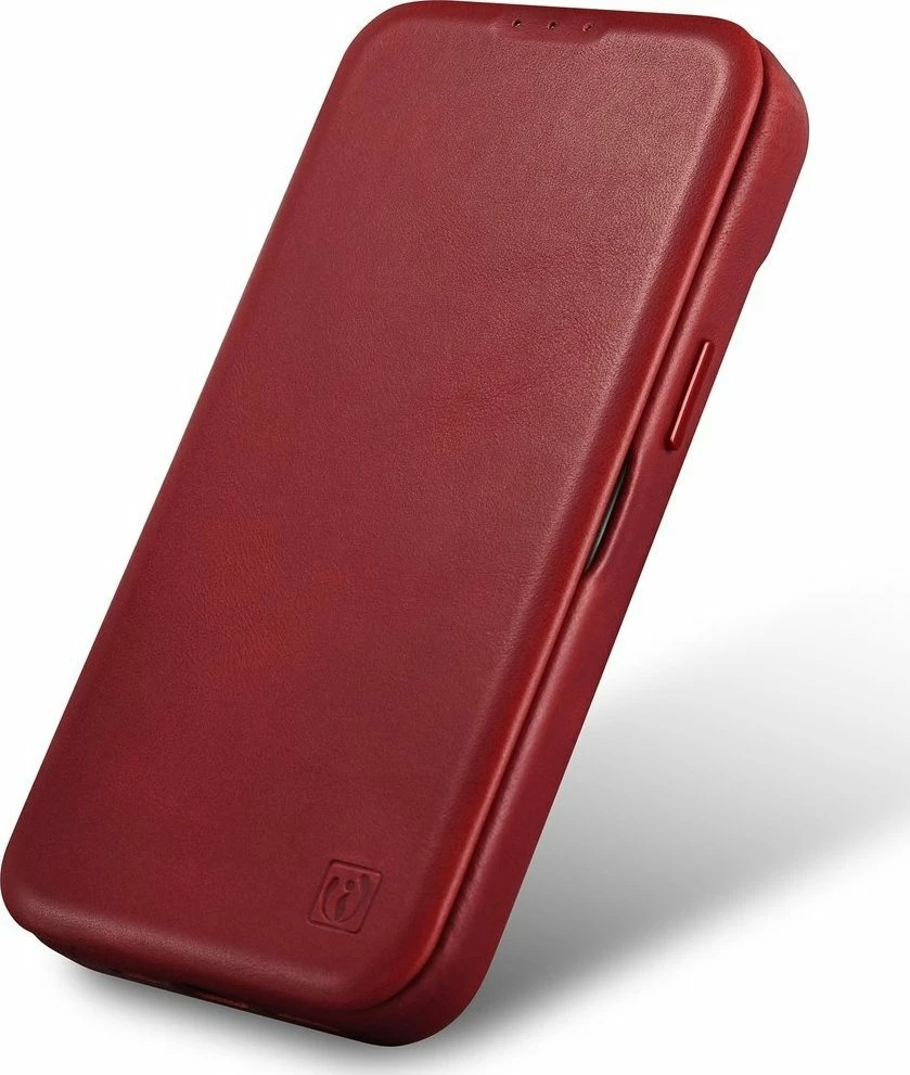 Mbështjellës iCarer CE Oil Wax Premium Leather Folio AKI14220707-RD për iPhone 14 Plus, lëkurë natyrale, me flapa magnetike, MagSafe, kuqe