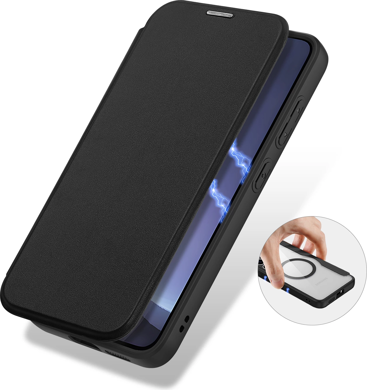 Mbështjellës Dux Ducis Skin X Pro për Samsung Galaxy S25+, MagSafe, portofol, e zezë