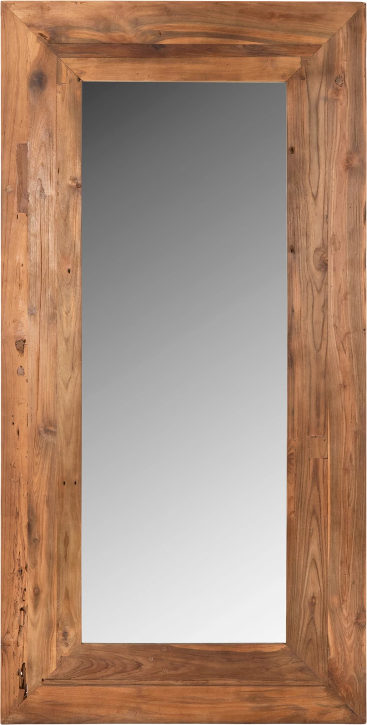 Pasqyrë muri YORKSHIRE, kornizë prej druri tik të ricikluar, 90x182cm