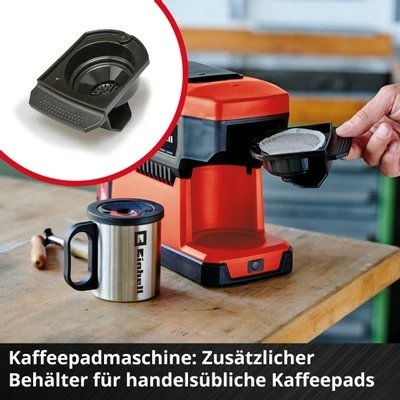 Aparat kafeje Einhell TE-CF 18 Li-Solo, kapsula/kafe e bluar, 0.24L, portativ, zi/kuqe