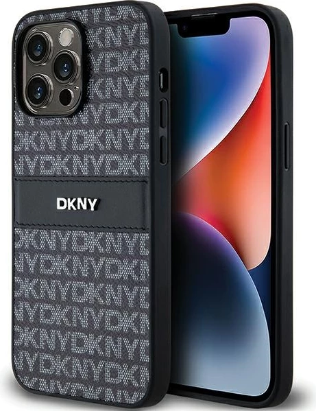 Mbështjellës DKNY Mono Stripe & Metal Logo për iPhone 14 Pro Max, i zi