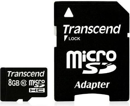 Kartelë memorie Transcend microSDHC 8GB, Class 10, me adapter, e zezë