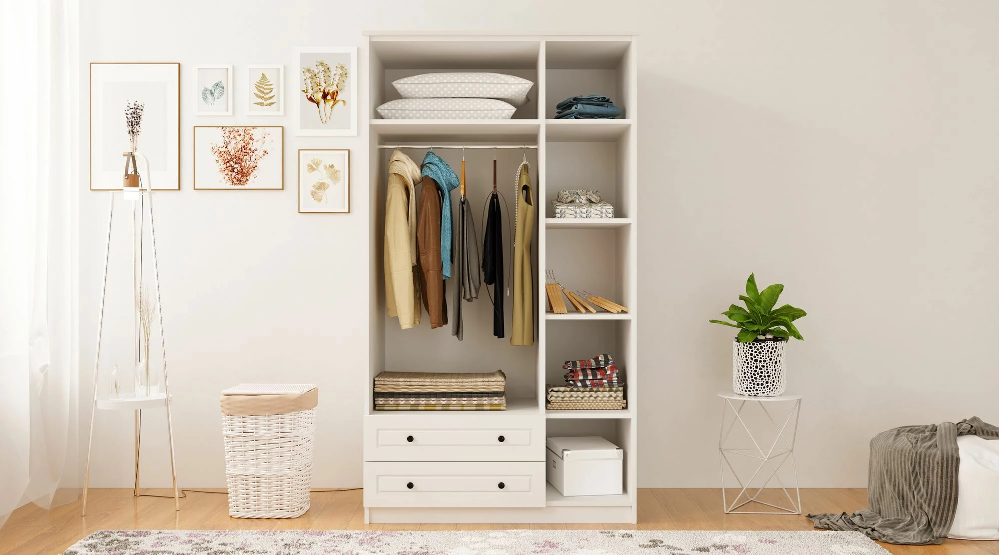 Dollap rrobash Skye Decor, ngjyrë e bardhë mat, RB-062