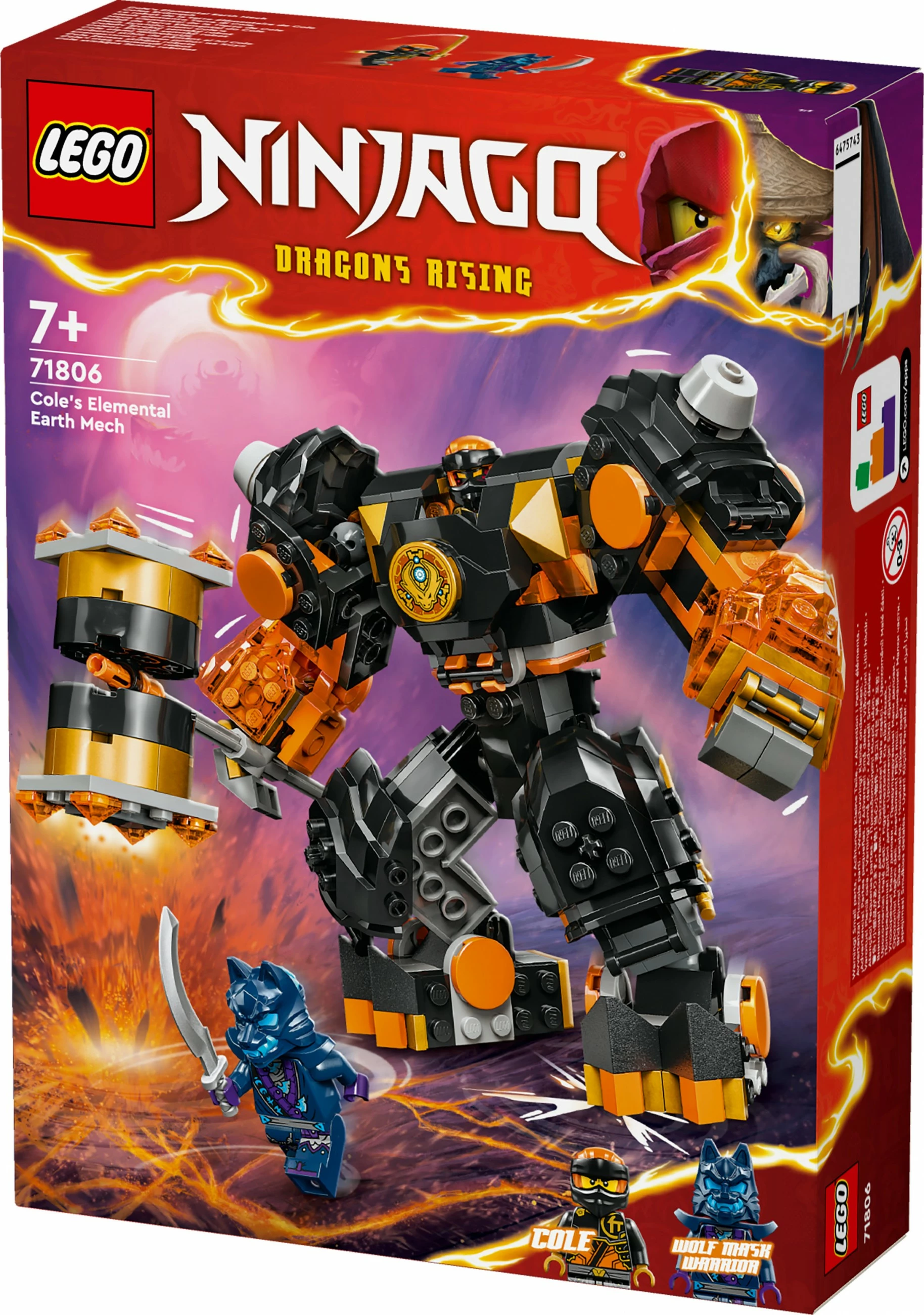 Set ndërtimi LEGO NINJAGO Cole's Elemental Earth Mech 71806, 235 pjesë, multikolor
