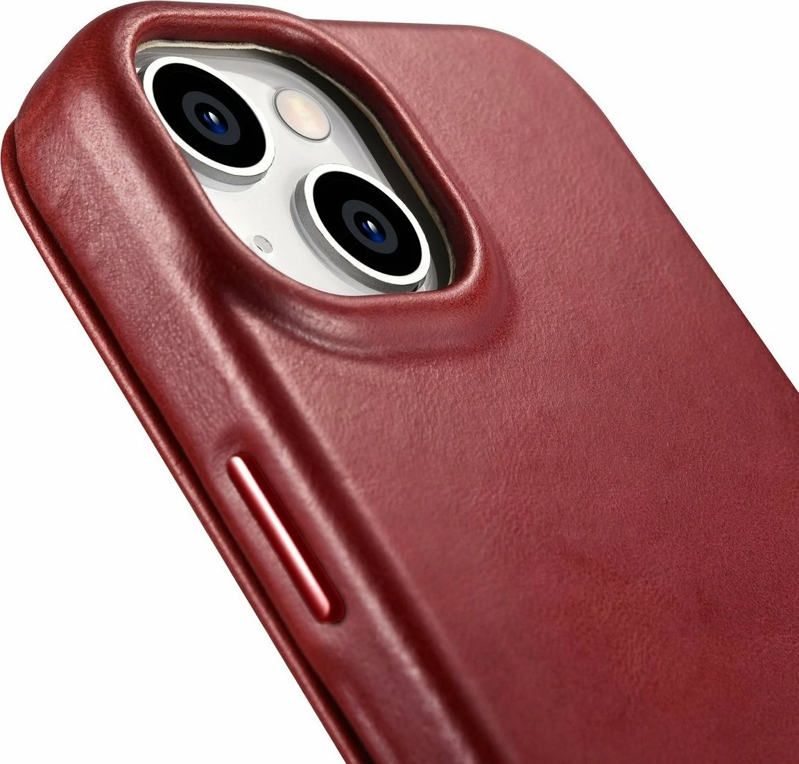 Mbështjellës iCarer CE Oil Wax Premium Leather Folio AKI14220707-RD për iPhone 14 Plus, lëkurë natyrale, me flapa magnetike, MagSafe, kuqe