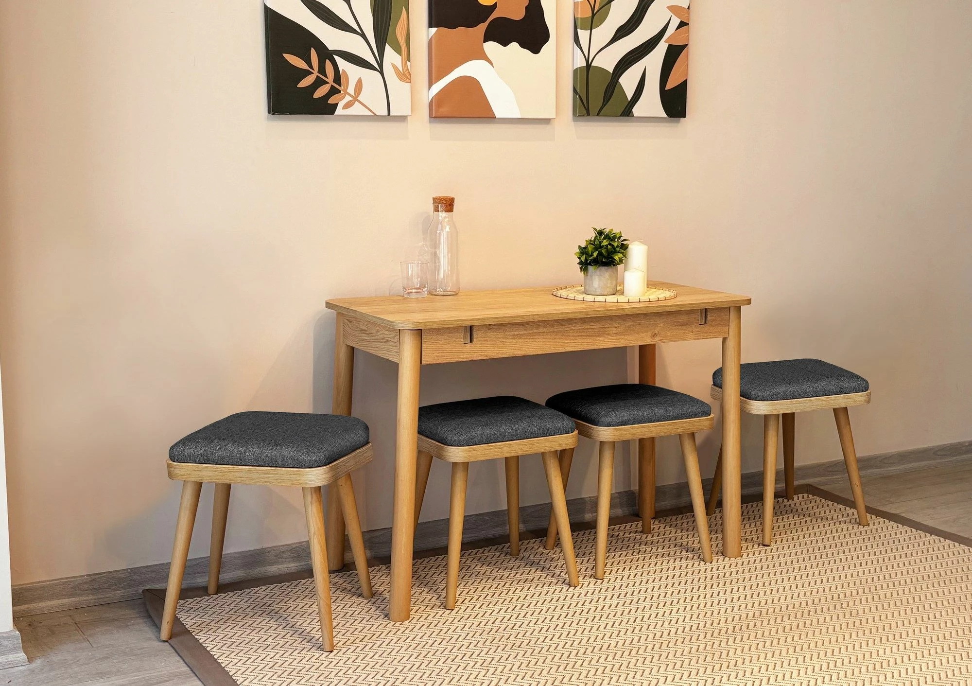 Tavolinë me karrige, set 6 pjesësh, ngjyrë lis dhe antracit, Vina Mini 06 1053