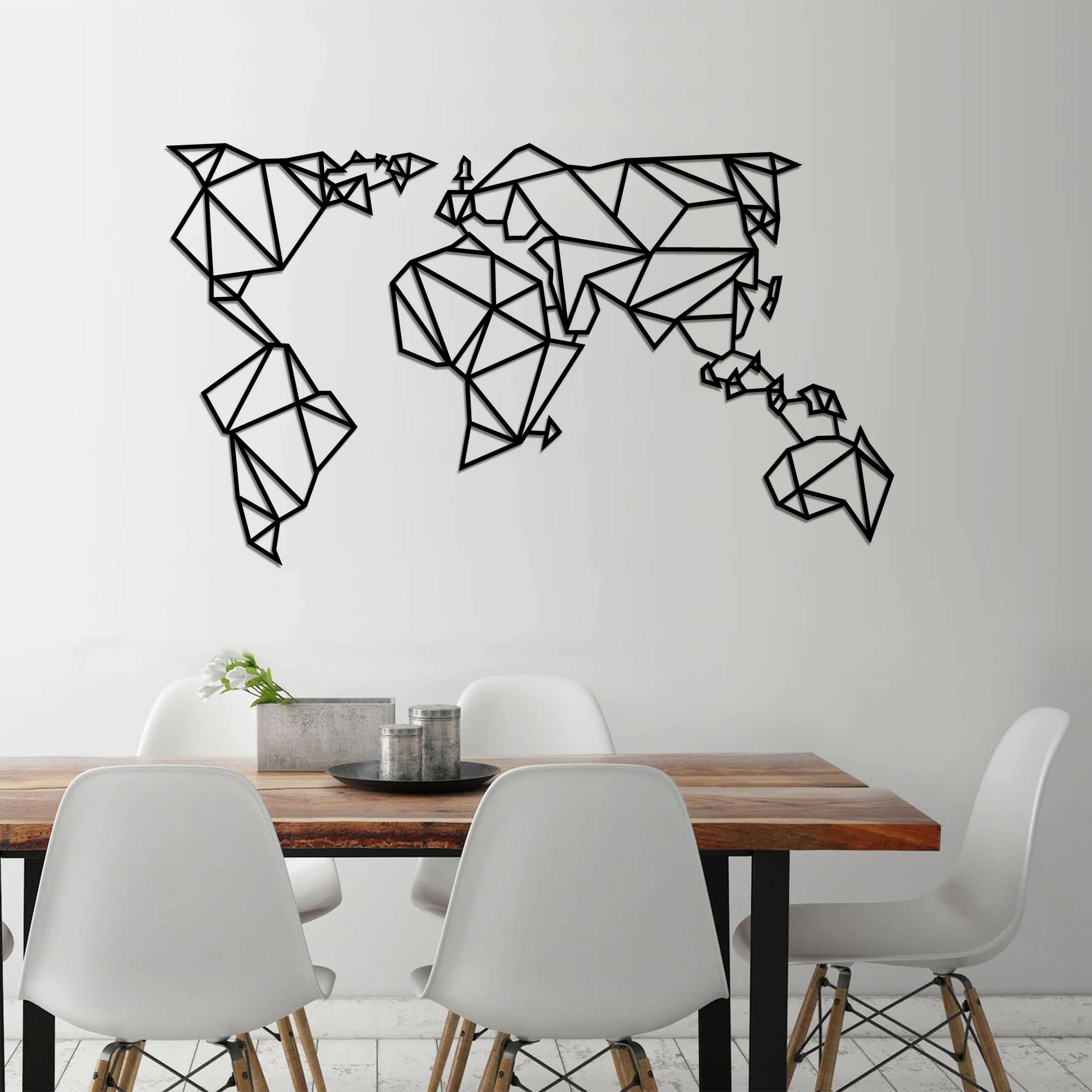 Aksesor dekorativ muri prej metali, hartë bote, Wallity, ngjyrë e zezë, 140x80cm