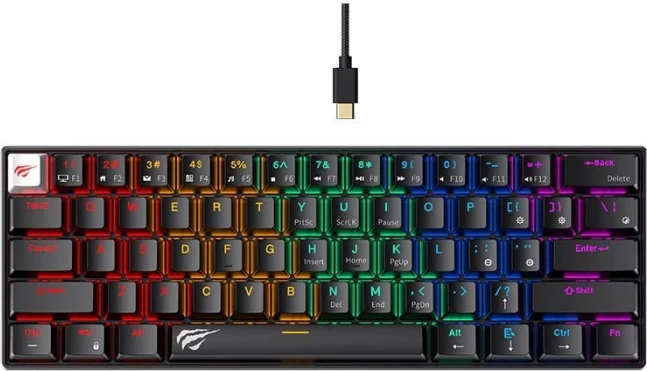 Tastierë mekanike HAVIT Gamenote HV-KB903L, 61 tasta, USB, ndriçim RGB, layout EN, e zezë