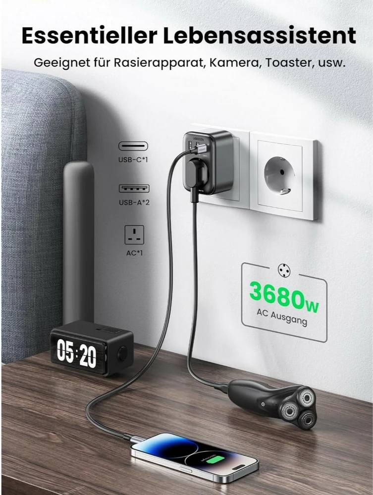 Karikues universal Ugreen 90613, 4 porta, USB-A/USB-C, 2990W, i zi