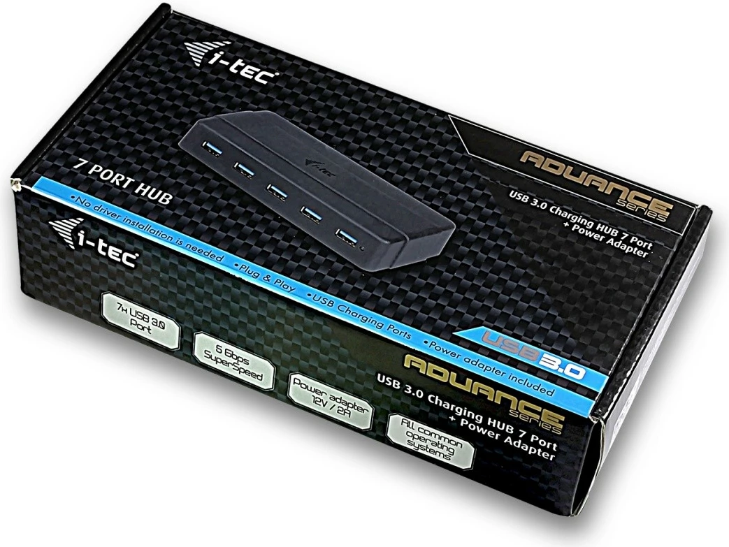 Kasë USB HUB i-tec U3HUB742, 7 porta USB 3.0, me adapter rryme, e zezë