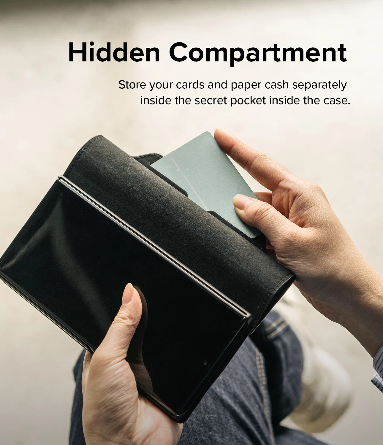 Mbështjellës Ringke Folio Signature për Samsung Galaxy S22+, lëkurë sintetike, e zezë