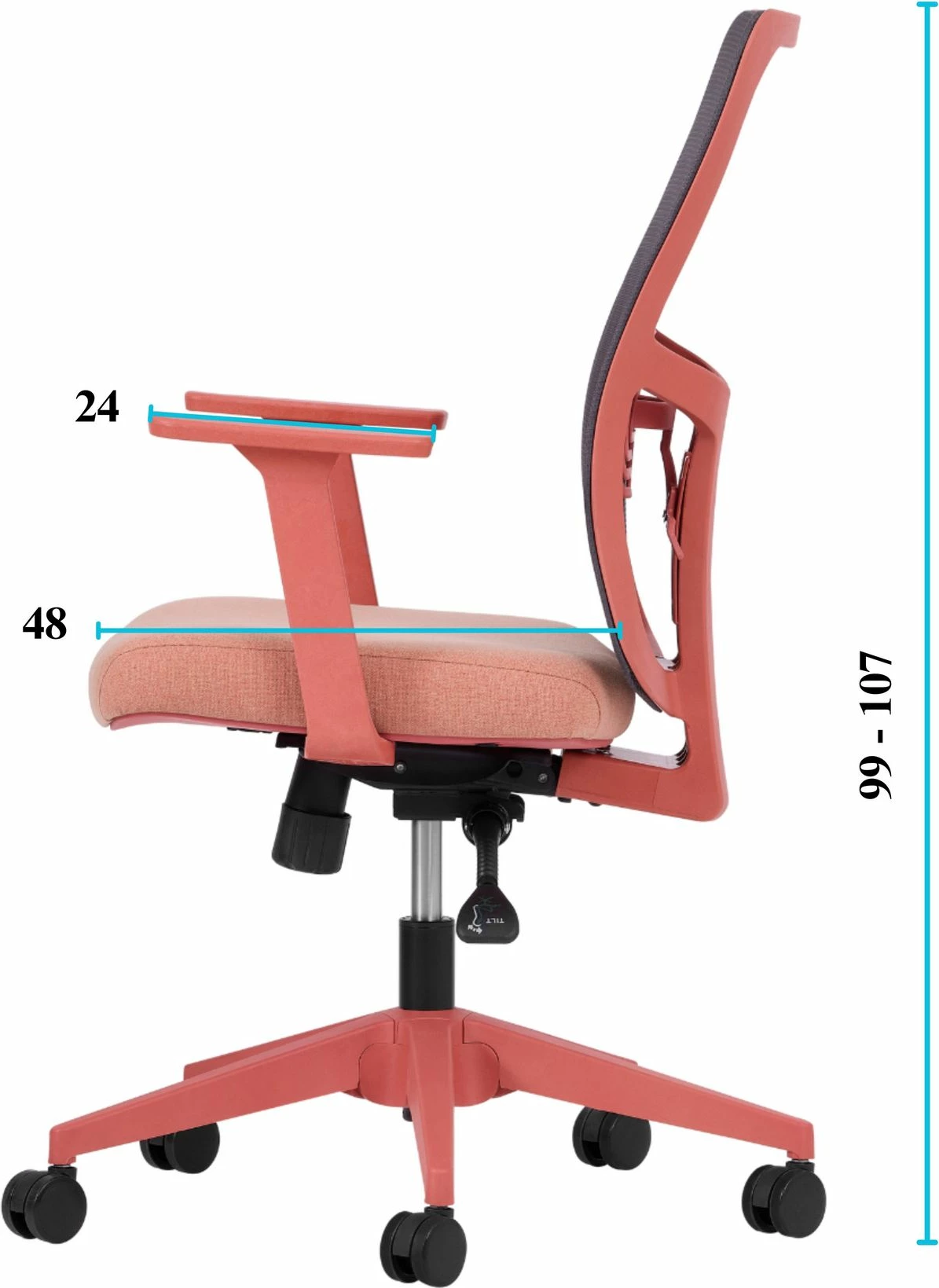 Karrige zyre Skye Decor, mbështetje mesit, 108 cm, ngjyrë salmon