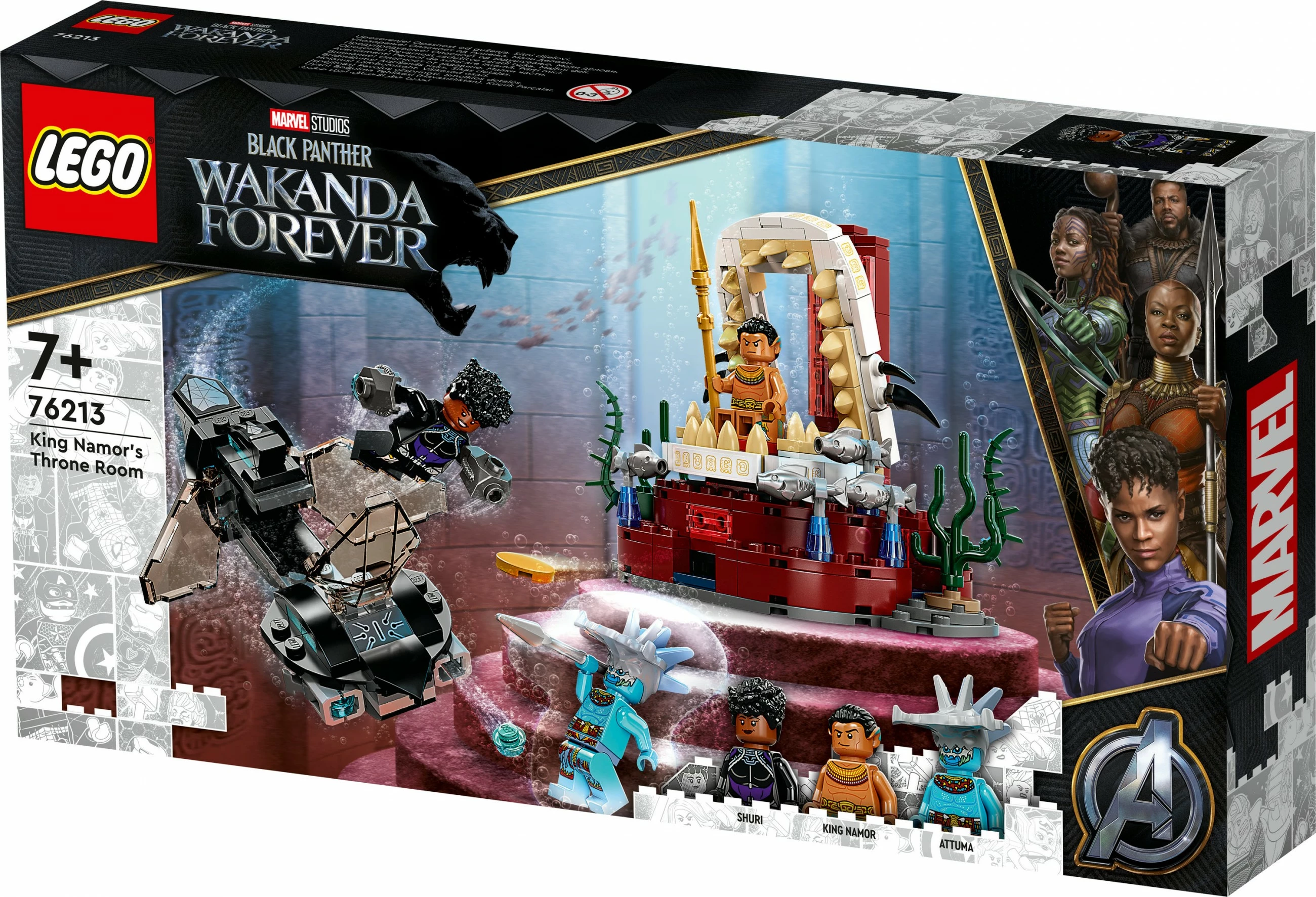 Set ndërtimi LEGO Marvel Avengers King Namor’s Throne Room, 355 pjesë, shumëngjyrësh