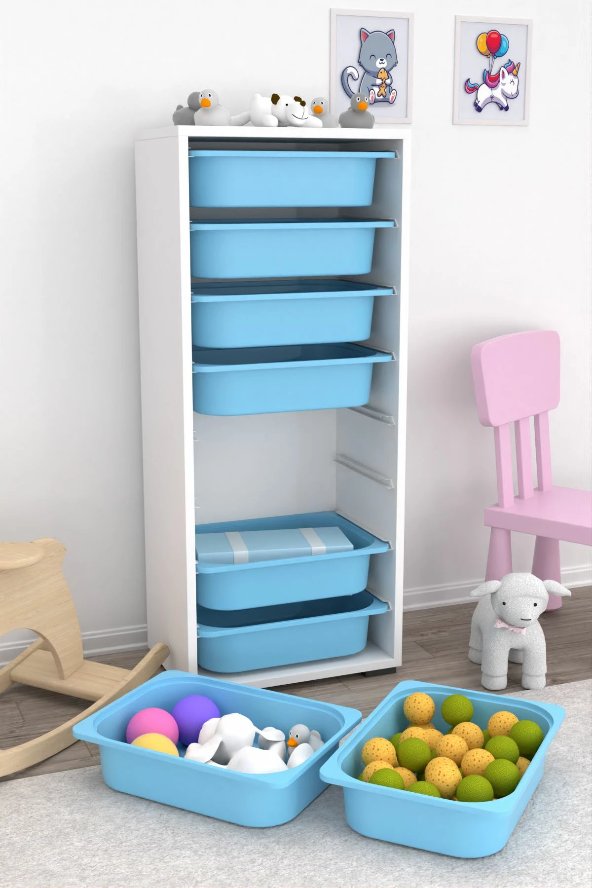 Dollap multifunksional Hanah Home, Cara 8N, i bardhë dhe kaltër
