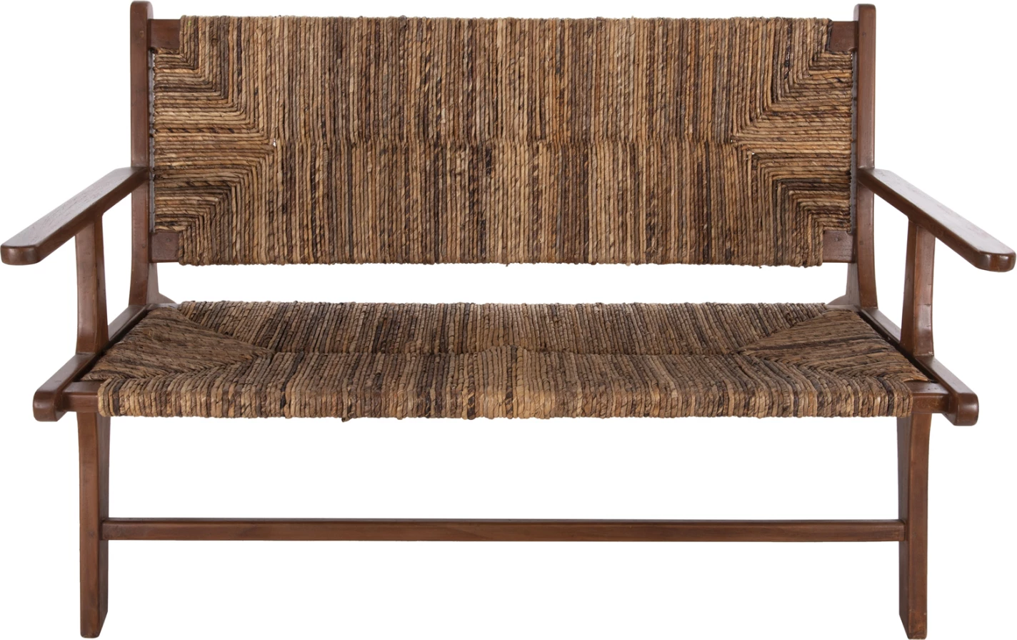 Divan për jashtë 2-vendësh, dru teak, litar banane, 120x76x68,5 cm