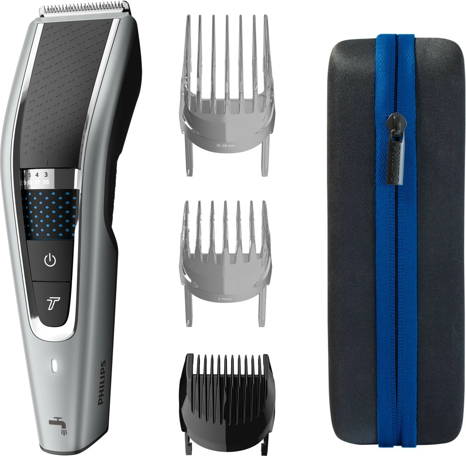 Makinë rroje Philips 5000 HC5650/15, 0.5 mm, 2.8 cm, Inoks, E zezë, Argjendtë