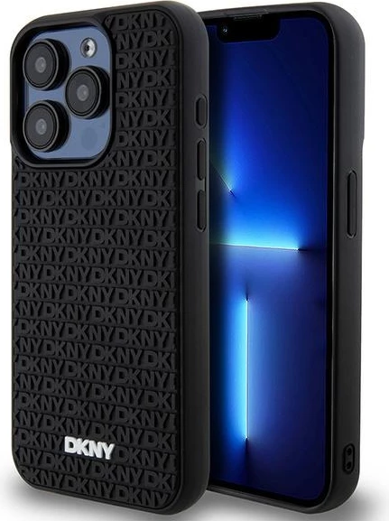 Mbështjellës DKNY 3D Rubber Repeat Pattern për iPhone 15 Pro, zi