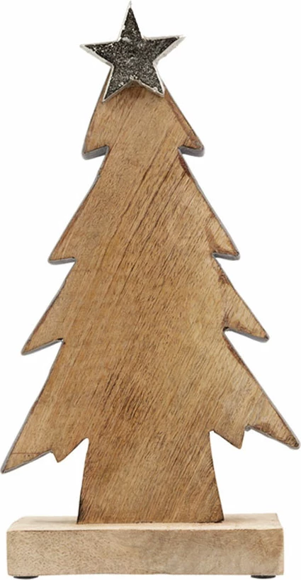 Dekoratë druri për Krishtlindje, pemë, natyrale-gri, 24x8x41 cm