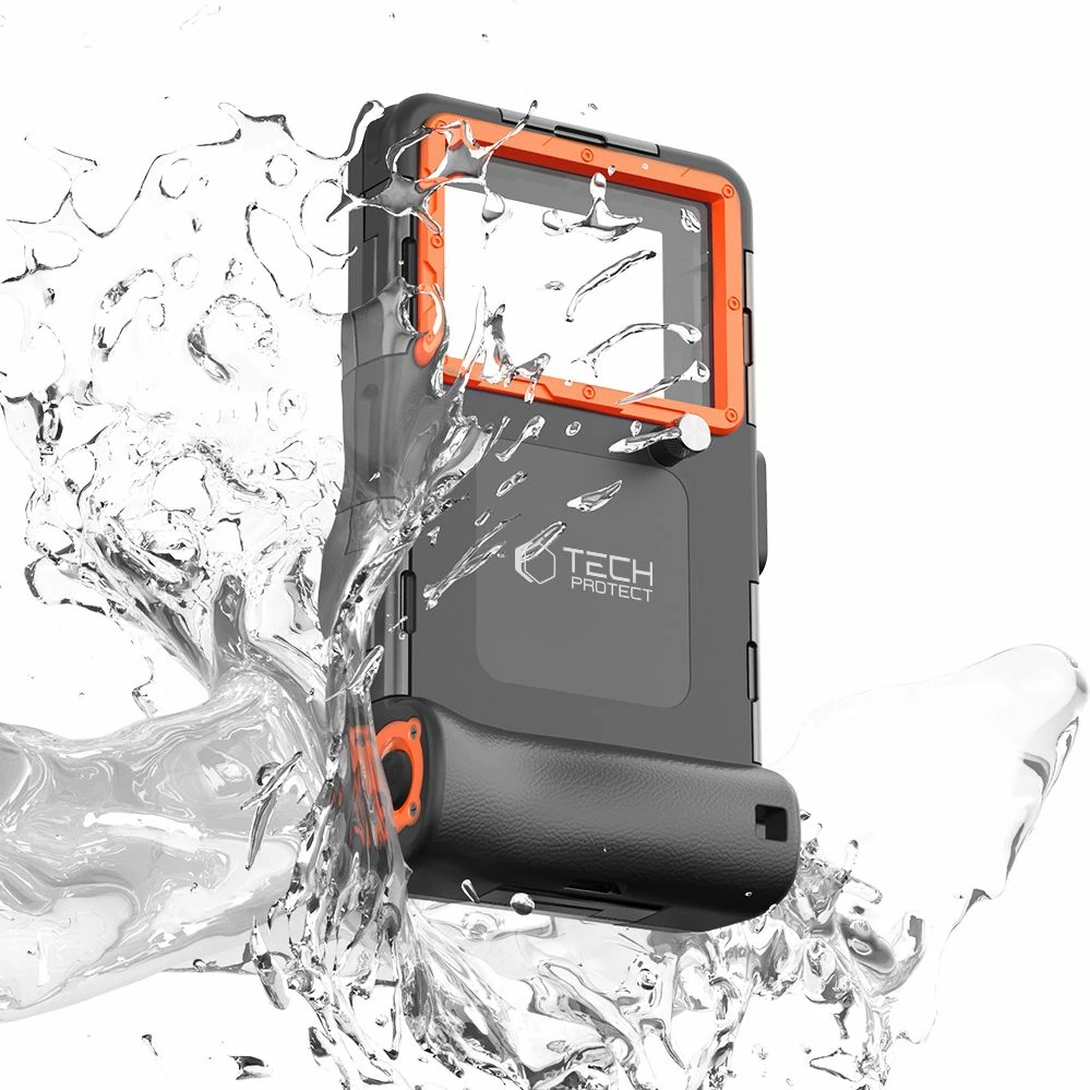 Mbështjellës Tech-Protect Waterproof Case IPX8 për celular 4.7-6.7 inç, zi dhe portokalli