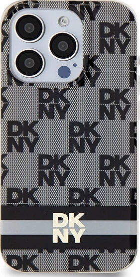 Mbështjellës DKNY IML Checkered Mono Pattern & Printed Stripes MagSafe për iPhone 15 Pro, Zi
