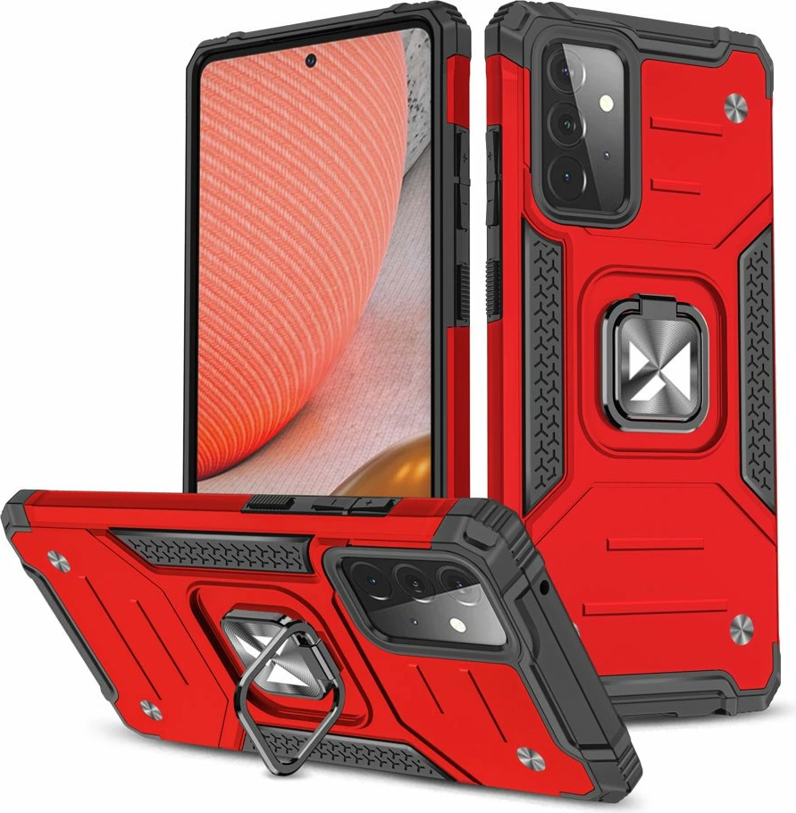 Mbështjellës Wozinsky Ring Armor me këmbë dhe ring holder për Samsung Galaxy A72, Kuq