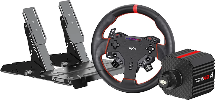 Set gaming timon me pedale dhe bazë direct drive, PXN VD4 Bundle F, timon 280mm, 4Nm, Hall Effect, lidhje me kabllo