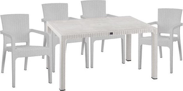 Set 5 pjesë Tavolinë & karrige polipropileni ratan ngjyrë e bardhë FH10574.04