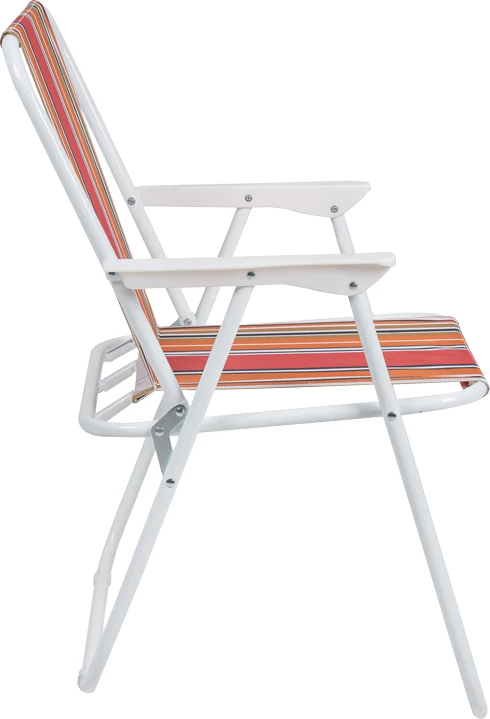 Karrige palosëse për plazh e kamping, material çeliku i bardhë, pëlhurë me vija rozë, portokalli, bardhë e kaltër, 53x56x73cm
