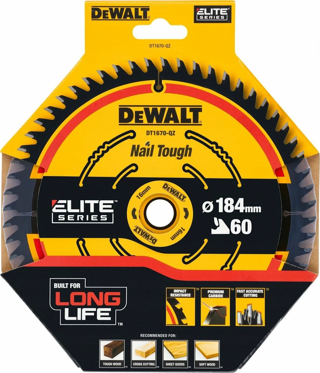 Disk sharrë për dru DeWalt DT1670 184 x 16 mm 60T