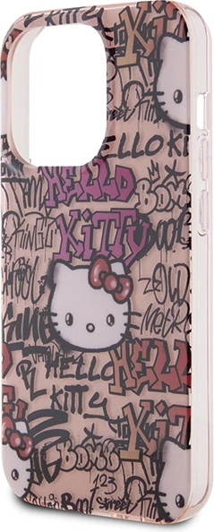 Mbështjellës Hello Kitty IML Tags Graffiti për iPhone 14 Pro Max, rozë
