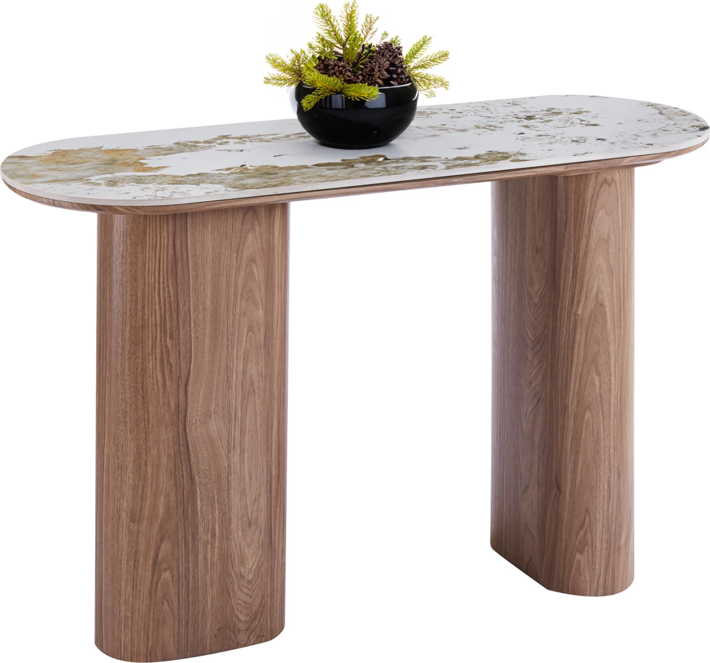 Konsolë MARBLEX, sipërfaqe qeramike Pandora, këmbë MDF ngjyrë arre, 120x40x76 cm