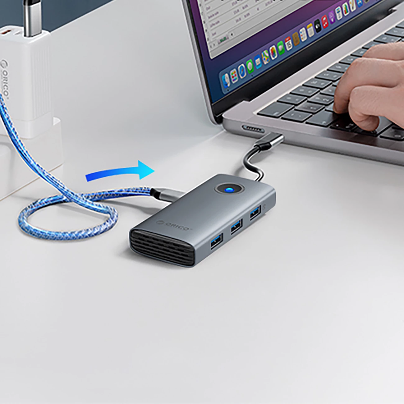 Kasë Orico PW11-5P USB-C Hub, 5 porta, HDMI 4K, Power Delivery, Gri