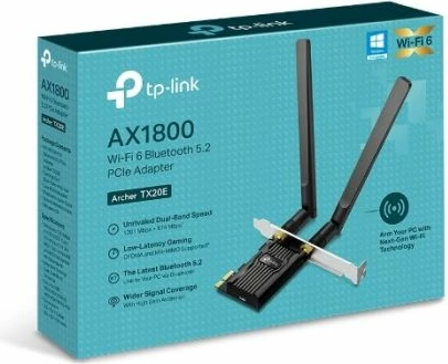 Kartë rrjeti PCI-E TP-LINK Archer TX20E AX1800 Wi‑Fi 6 + Bluetooth 5.2, set me 2 antena
