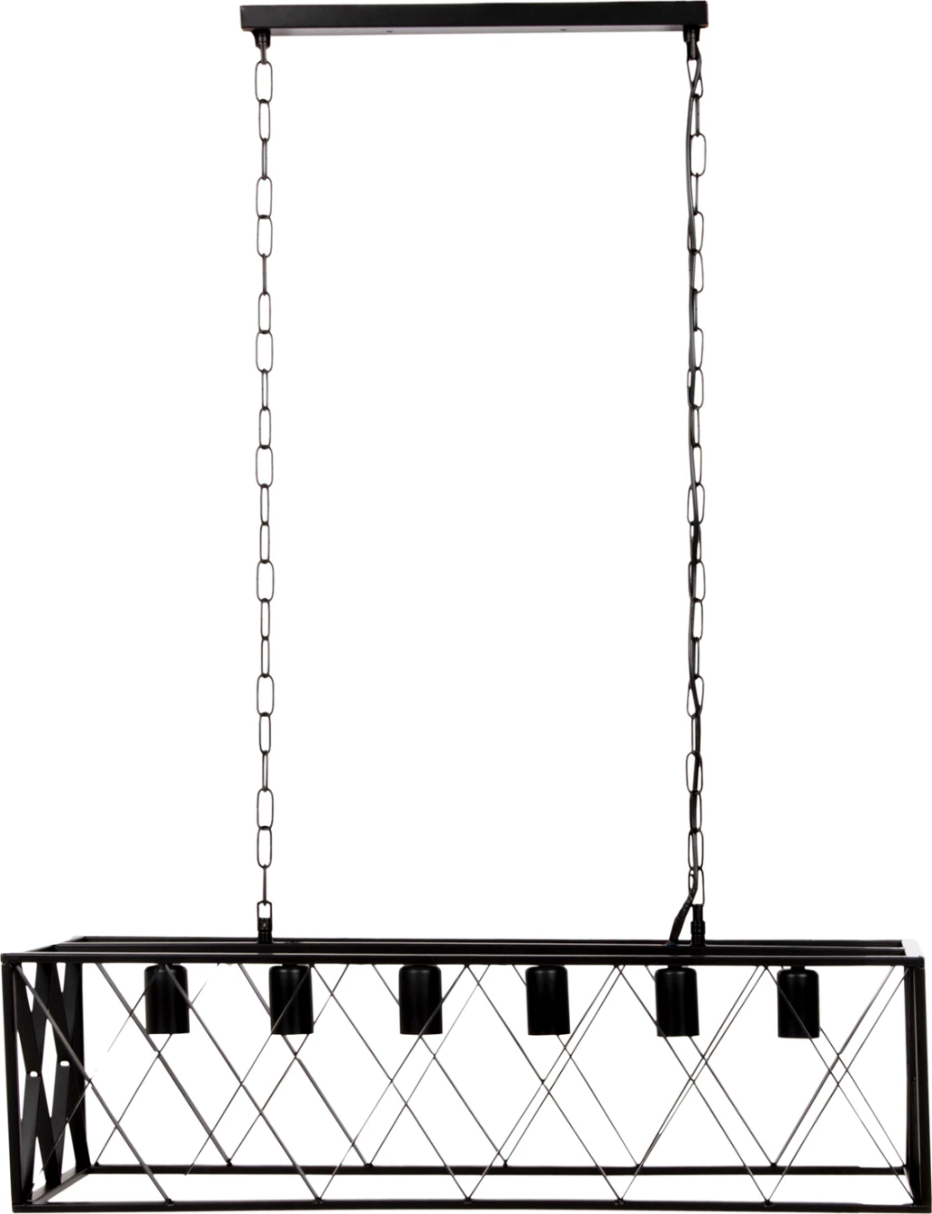 Llambë varëse tavani, kornizë metali e zezë, FH4128, 6 drita, 77.5x25x101 cm