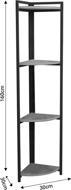 Raft këndi për dysheme, ngjyrë lisi dhe metali të zi, 30x30x160 cm