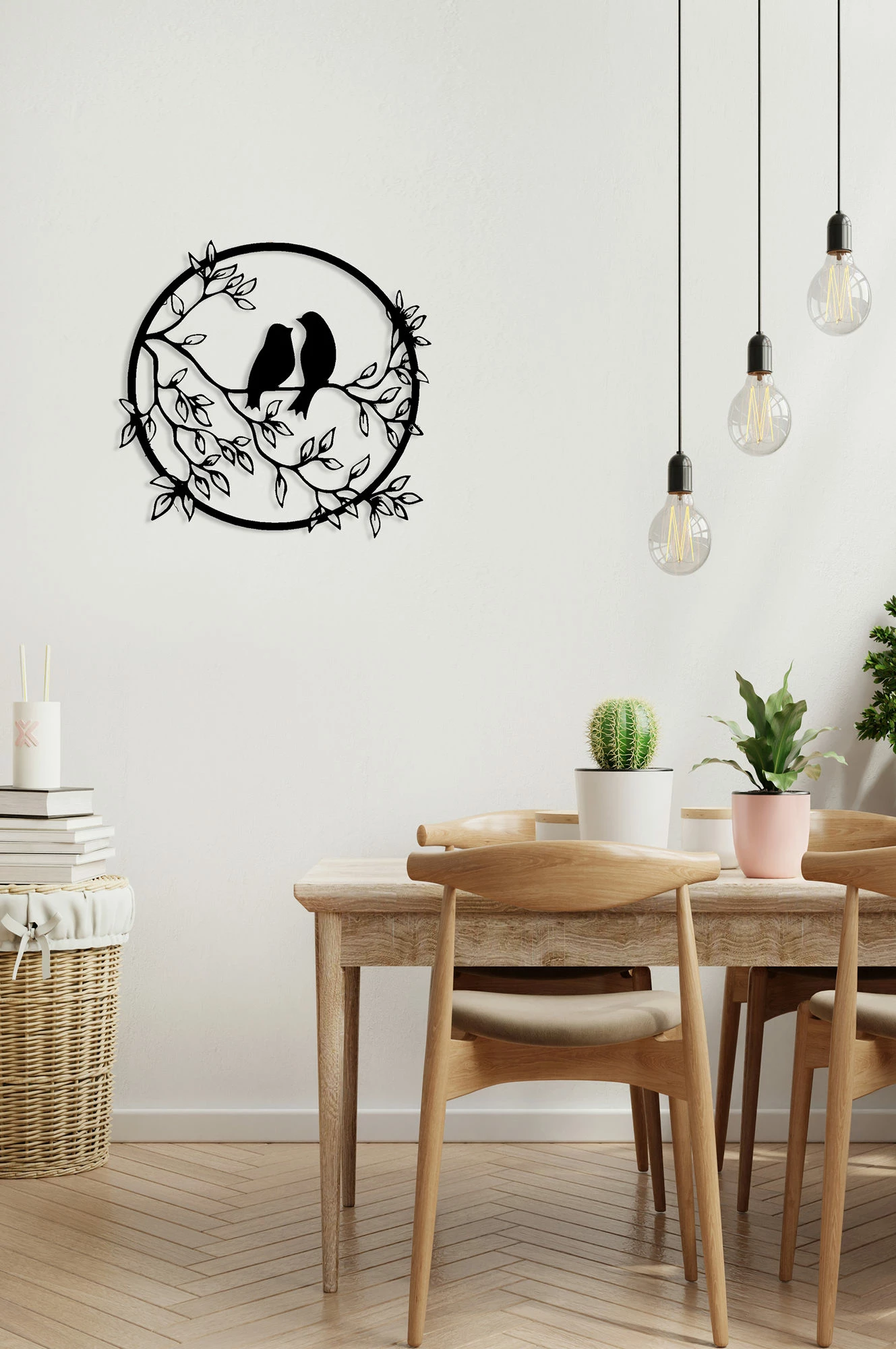 Aksesor dekorativ metalik për mur, zogj në pemë, Wallity