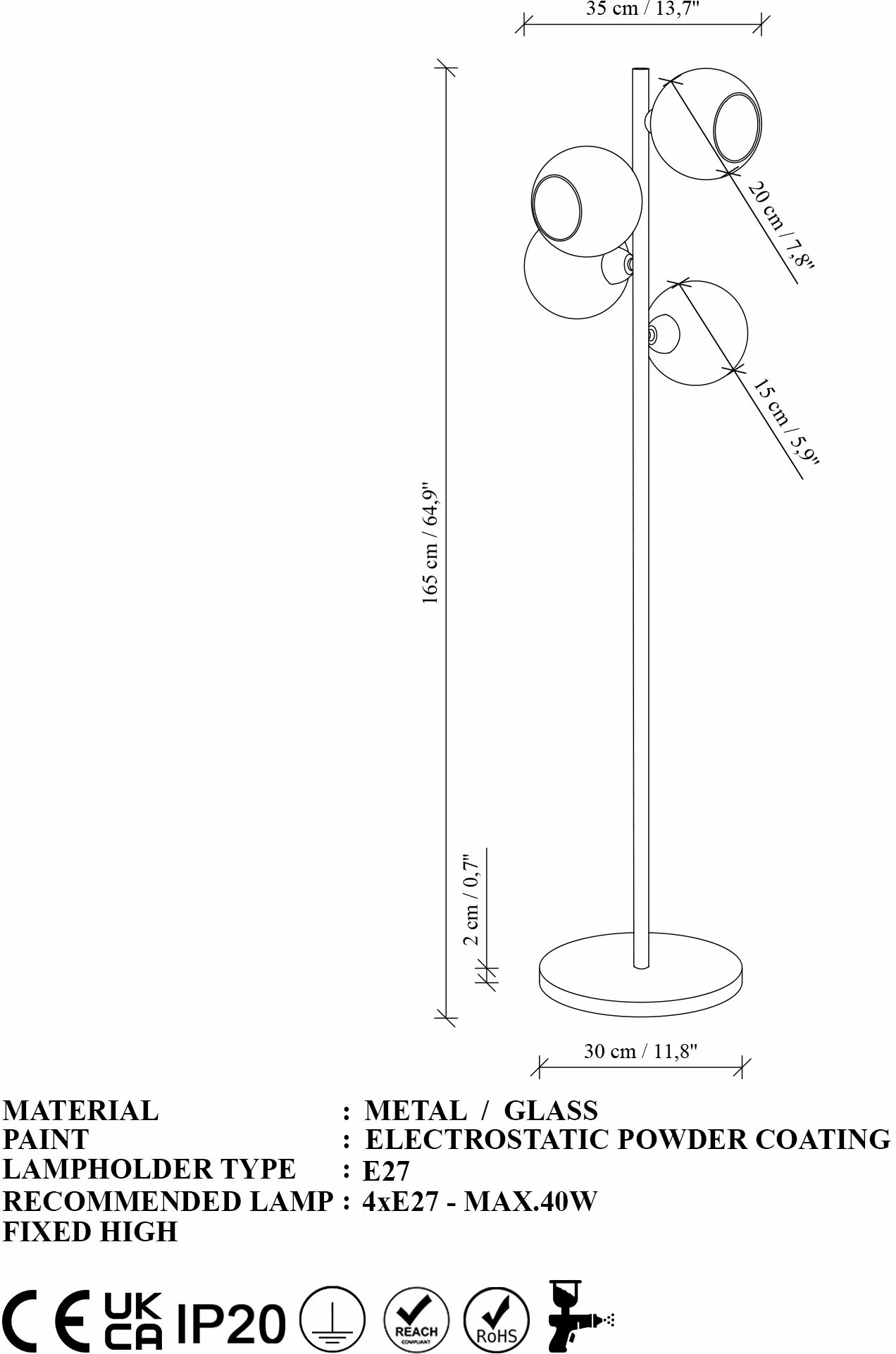 Llambë dyshemeje Opviq, Benek, e verdhë dhe ari, 35x35x165cm