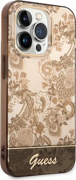 Mbështjellës Guess GUHCP14XHGPLHC për iPhone 14 Pro Max 6.7", Porcelain Collection, okër