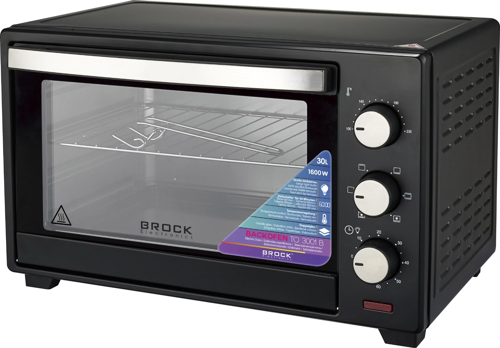 Mini furrë elektrike Brock TO 3001 BK, 30L, 1500W, e zezë