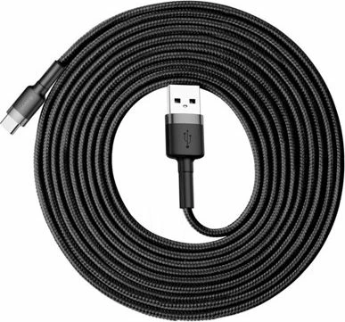 Kabllo USB Baseus Cafule 6953156296343 USB-A në USB-C 3 m USB 2.0, e thurur najlon, zezë/gri