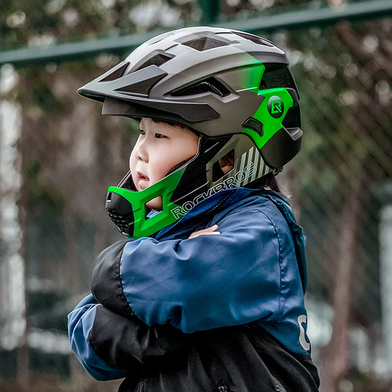 Helmetë biçiklete për fëmijë Rockbros TS-61 10110061004 2-në-1 mjekër e heqshme M (54-57) e gjelbër