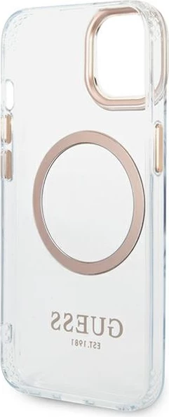 Mbështjellës Guess GUHMP14MHTRMD për iPhone 14 Plus 6.7", Metal Outline Magsafe, Transparent/Ar