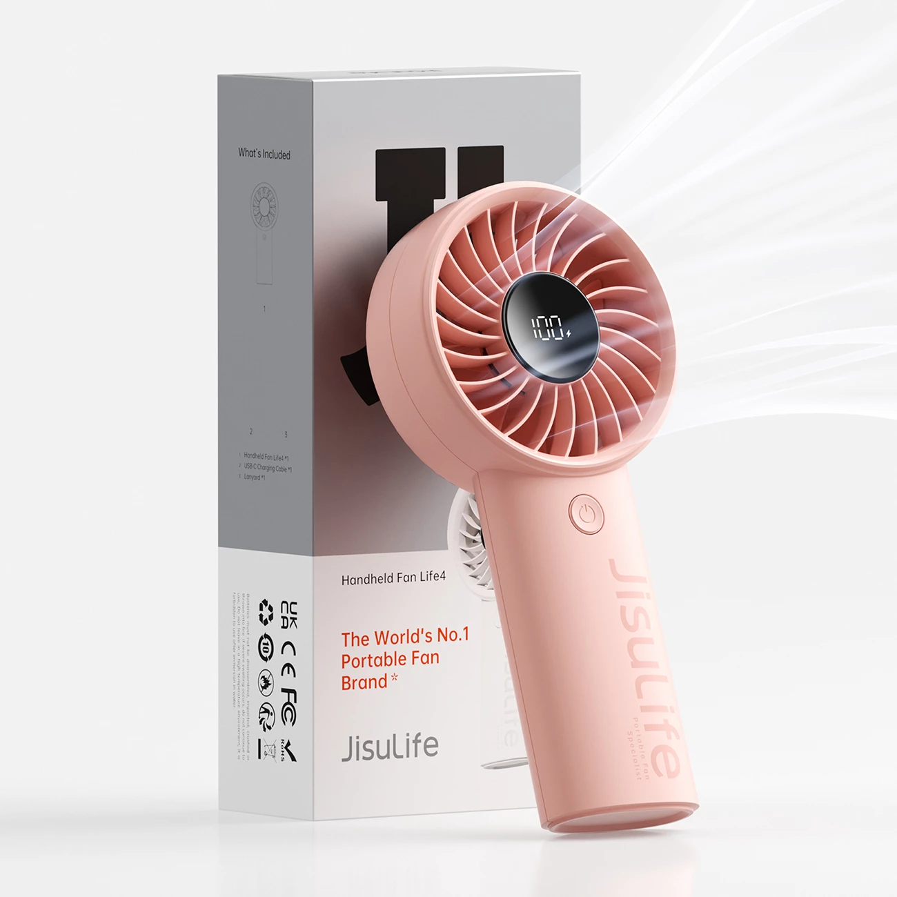 Ventilator dore Jisulife Life4 3600mAh USB-C, 5 shpejtësi, rozë (me litar dhe kabllo)
