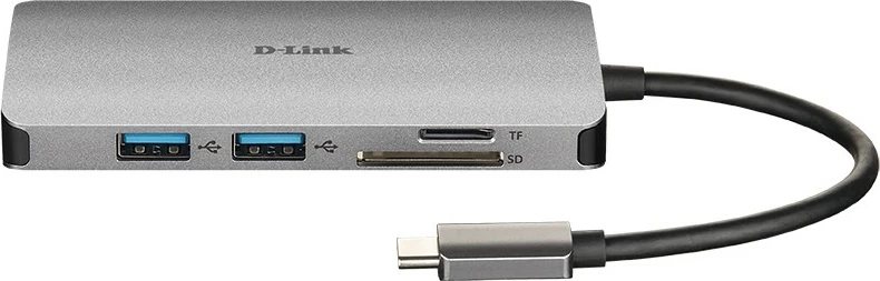 Hub USB-C D-Link DUB‑M810, 8‑në‑1, HDMI/Ethernet/Card Reader/Power Delivery, Alumin, Argjendtë