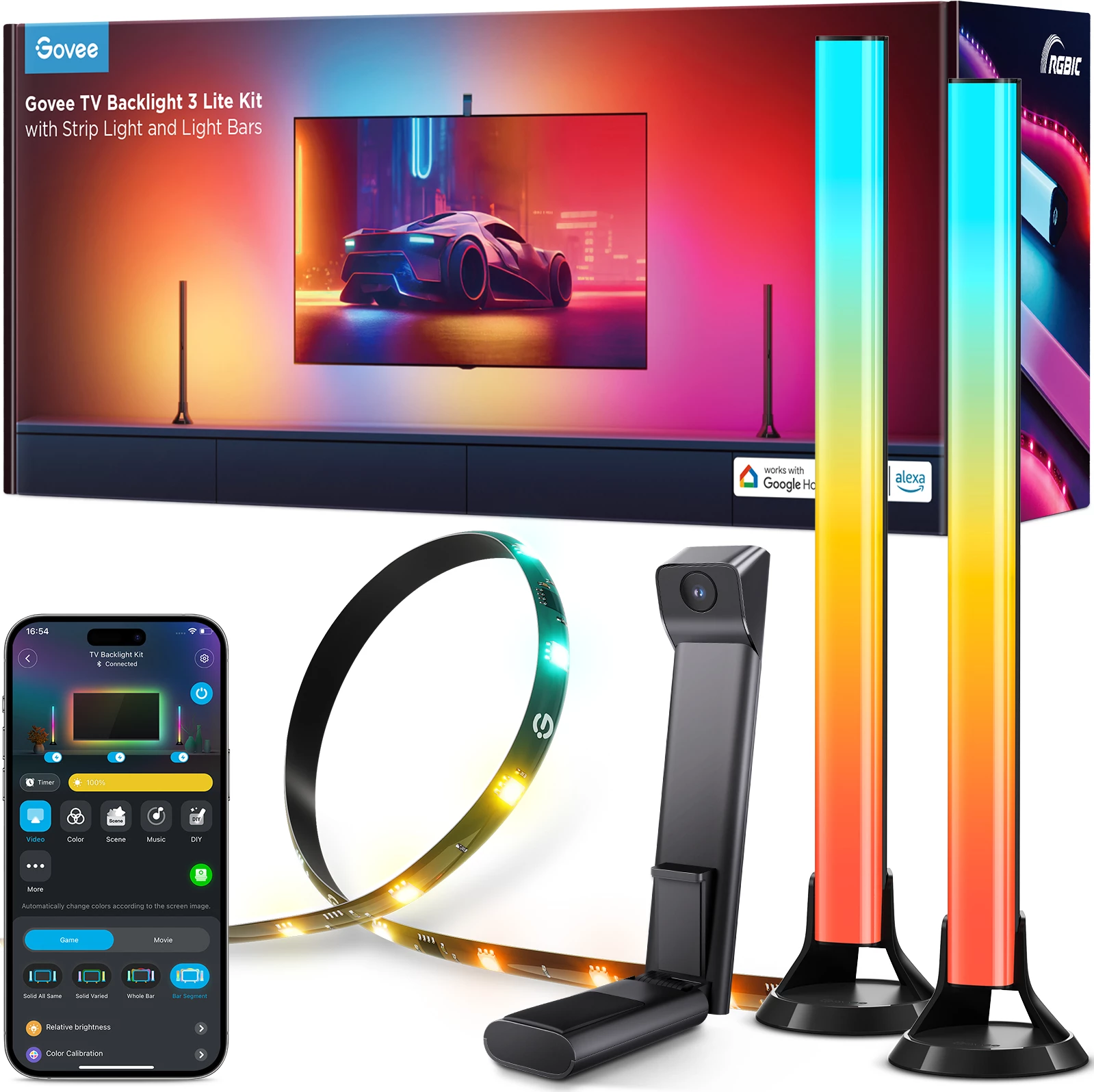 Set ndriçimi LED për TV Govee Envisual TV Backlight 3 Lite Kit 55-65\", RGB, me kamerë + 2 shufra drite